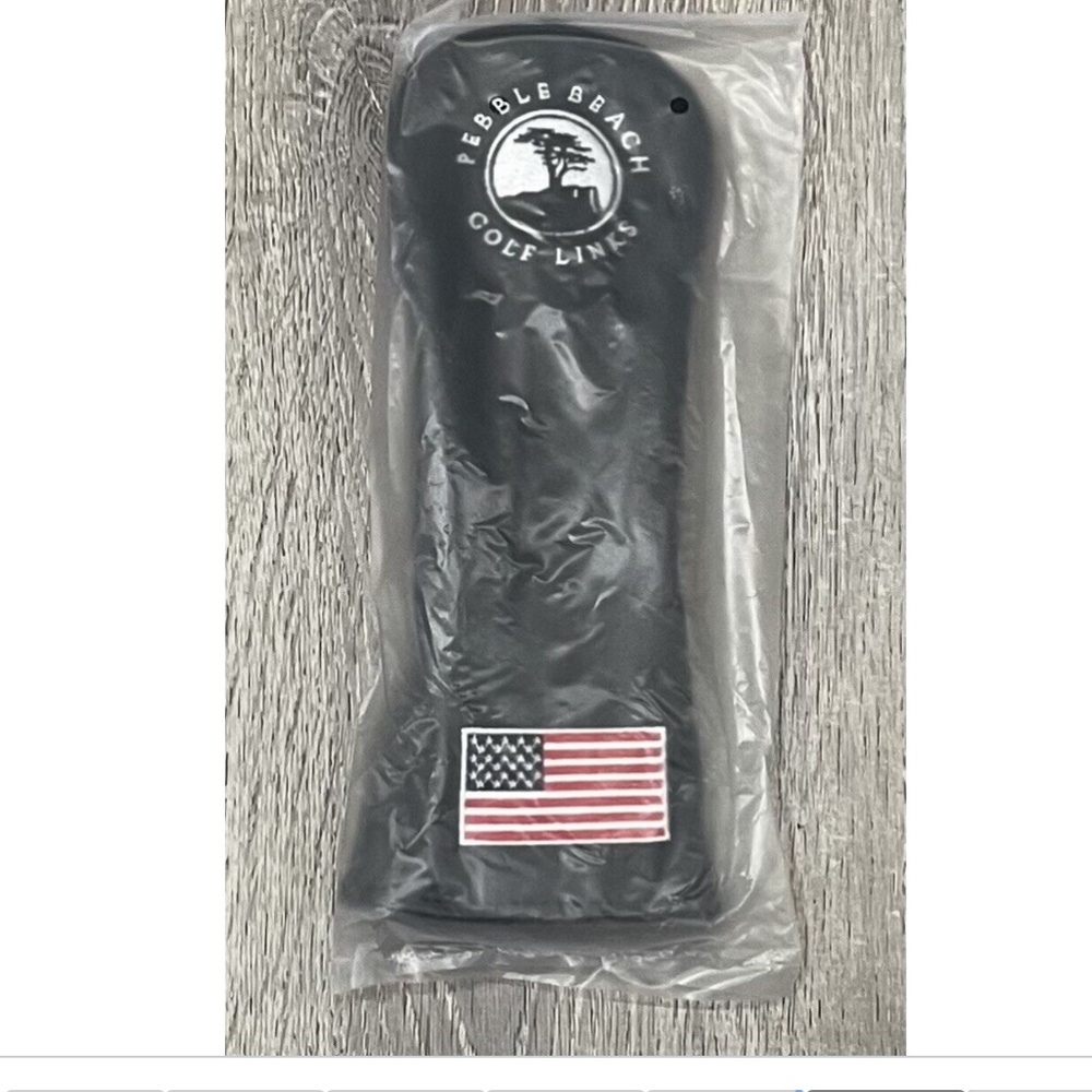 Pebble Beach Golf Links Black Hybrid Wood Golf Head Cover American Flag 10"